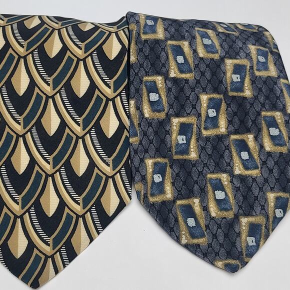 Zylos George Machado 100% Italian Silk Necktie Lot Of 2 Blue Abstract - Picture 4 of 4